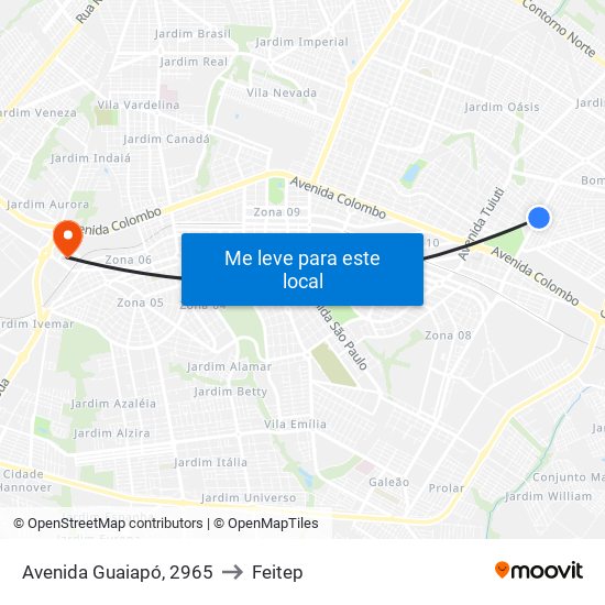 Avenida Guaiapó, 2965 to Feitep map