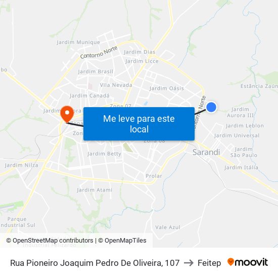 Rua Pioneiro Joaquim Pedro De Oliveira, 107 to Feitep map