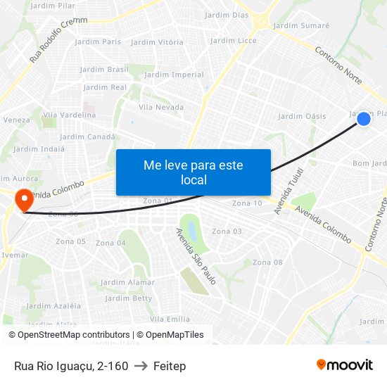 Rua Rio Iguaçu, 2-160 to Feitep map