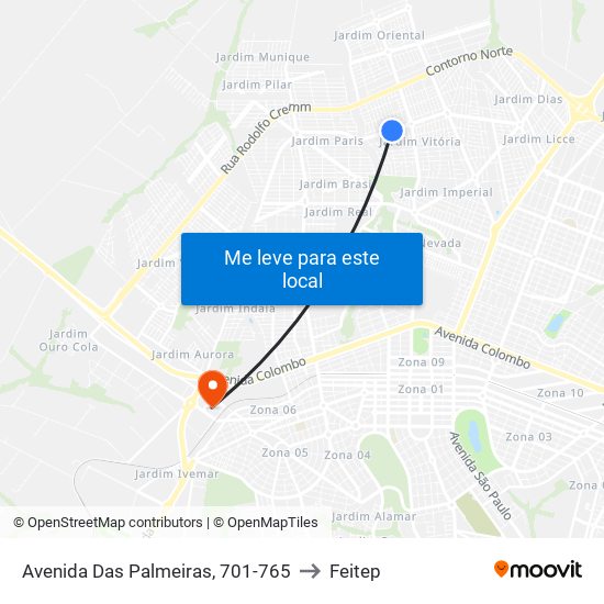 Avenida Das Palmeiras, 701-765 to Feitep map