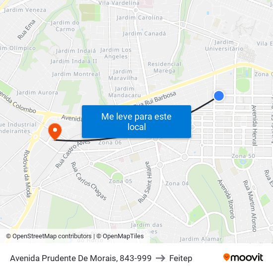 Avenida Prudente De Morais, 843-999 to Feitep map