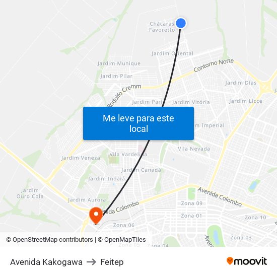Avenida Kakogawa to Feitep map