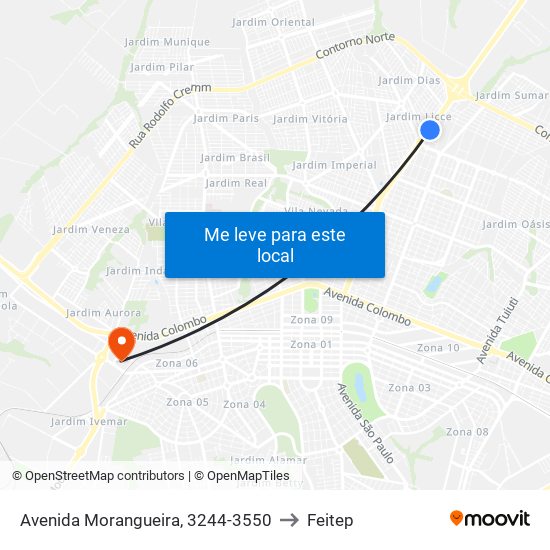 Avenida Morangueira, 3244-3550 to Feitep map