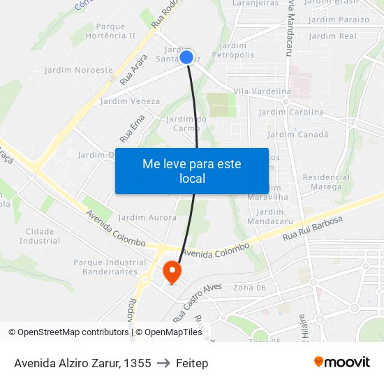 Avenida Alziro Zarur, 1355 to Feitep map