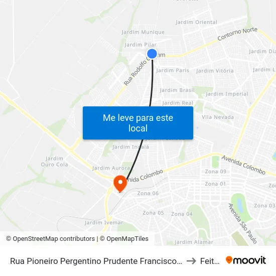 Rua Pioneiro Pergentino Prudente Francisco, 142 to Feitep map