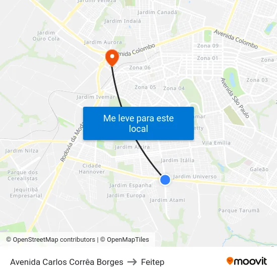 Avenida Carlos Corrêa Borges to Feitep map