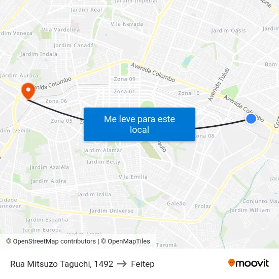 Rua Mitsuzo Taguchi, 1492 to Feitep map