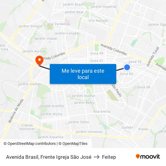 Avenida Brasil, Frente Igreja São José to Feitep map