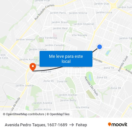Avenida Pedro Taques, 1607-1689 to Feitep map
