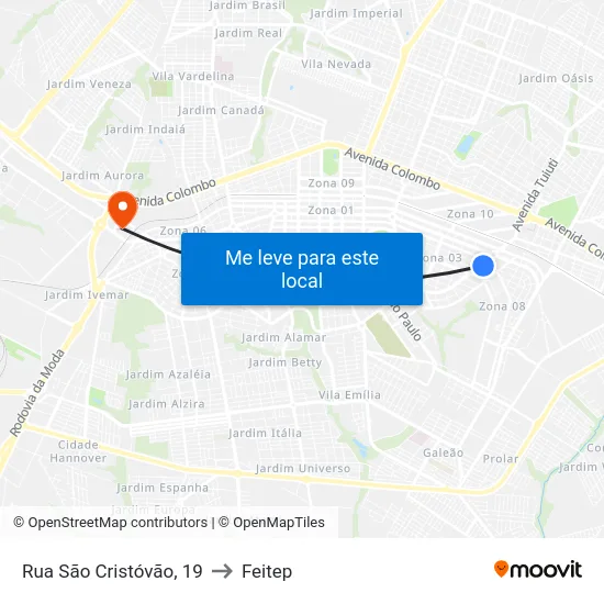Rua São Cristóvão, 19 to Feitep map