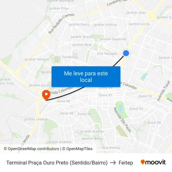 Terminal Praça Ouro Preto (Sentido/Bairro) to Feitep map