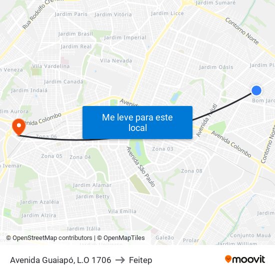 Avenida Guaiapó, L.O 1706 to Feitep map