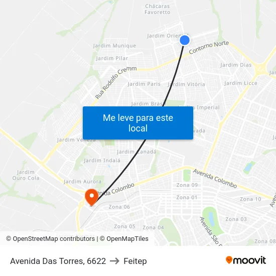 Avenida Das Torres, 6622 to Feitep map