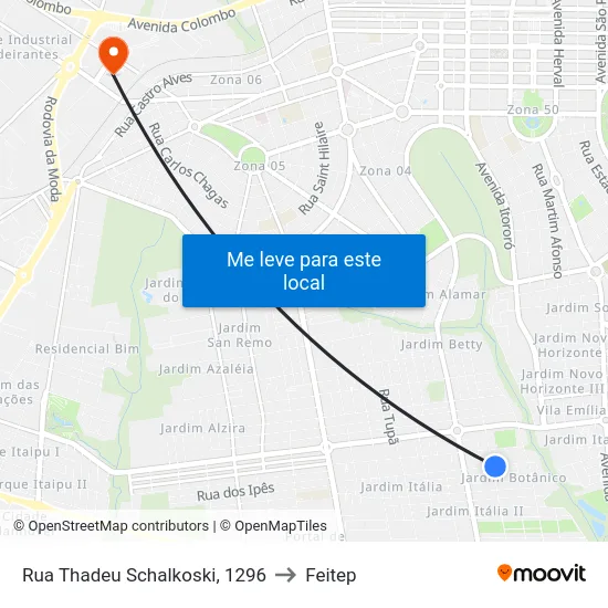 Rua Thadeu Schalkoski, 1296 to Feitep map