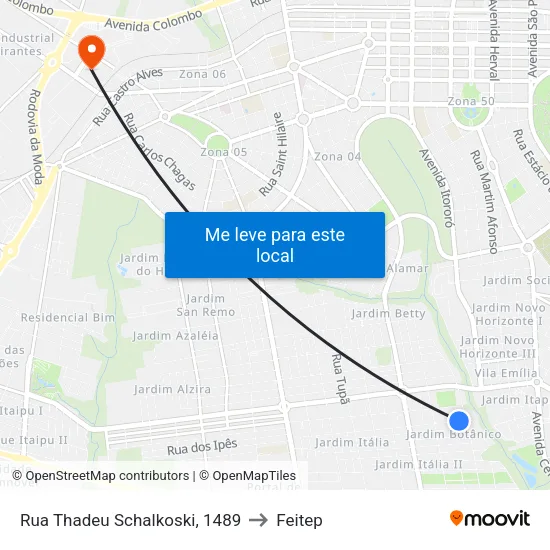 Rua Thadeu Schalkoski, 1489 to Feitep map