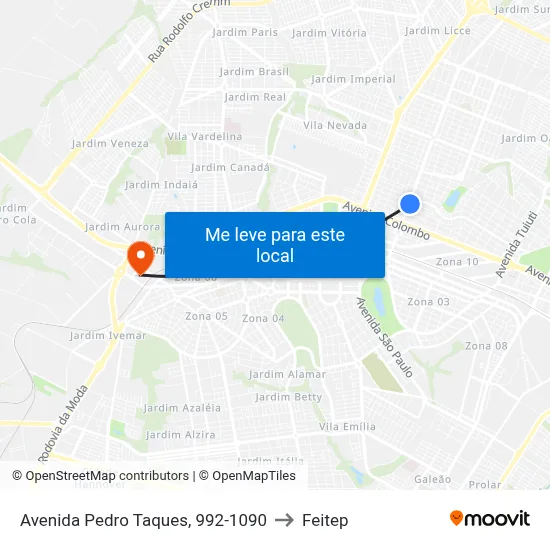 Avenida Pedro Taques, 992-1090 to Feitep map