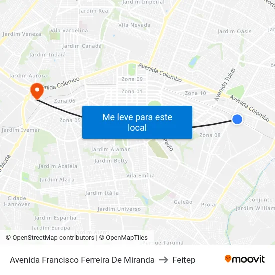 Avenida Francisco Ferreira De Miranda to Feitep map