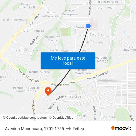 Avenida Mandacaru, 1701-1755 to Feitep map
