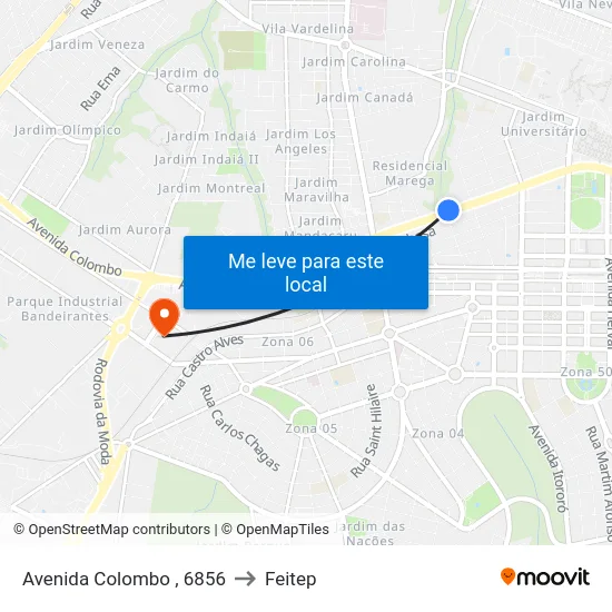Avenida Colombo , 6856 to Feitep map