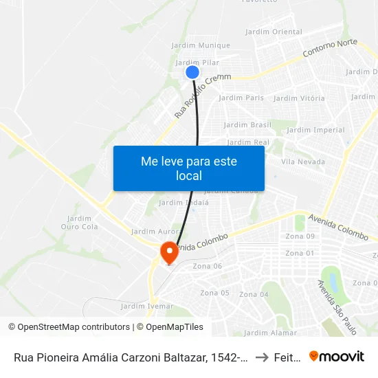 Rua Pioneira Amália Carzoni Baltazar, 1542-1624 to Feitep map