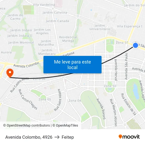 Avenida Colombo, 4926 to Feitep map