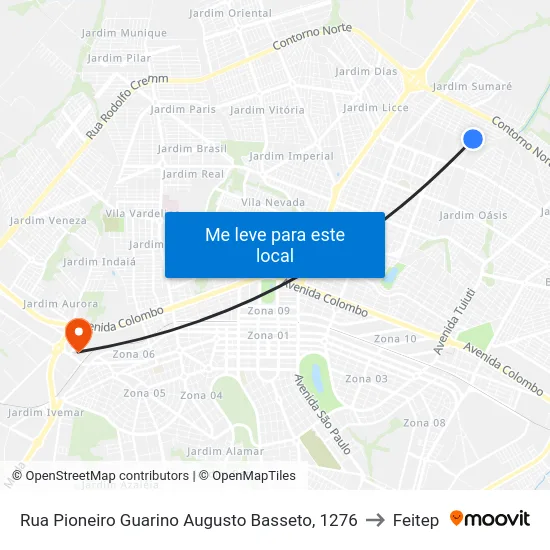 Rua Pioneiro Guarino Augusto Basseto, 1276 to Feitep map