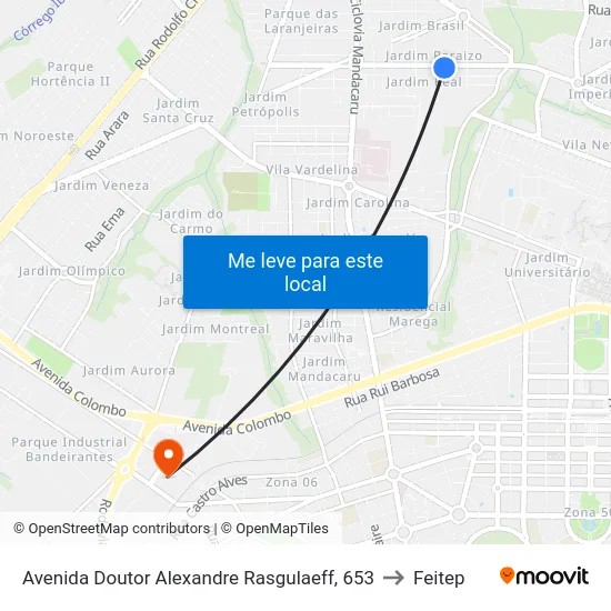 Avenida Doutor Alexandre Rasgulaeff, 653 to Feitep map