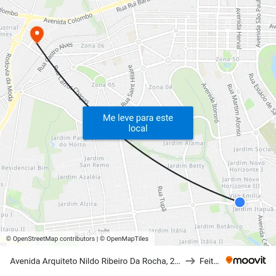 Avenida Arquiteto Nildo Ribeiro Da Rocha, 2306 to Feitep map