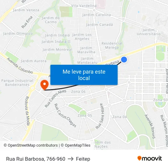 Rua Rui Barbosa, 766-960 to Feitep map