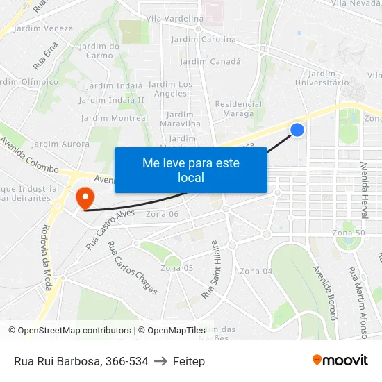 Rua Rui Barbosa, 366-534 to Feitep map