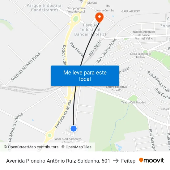 Avenida Pioneiro Antônio Ruiz Saldanha, 601 to Feitep map
