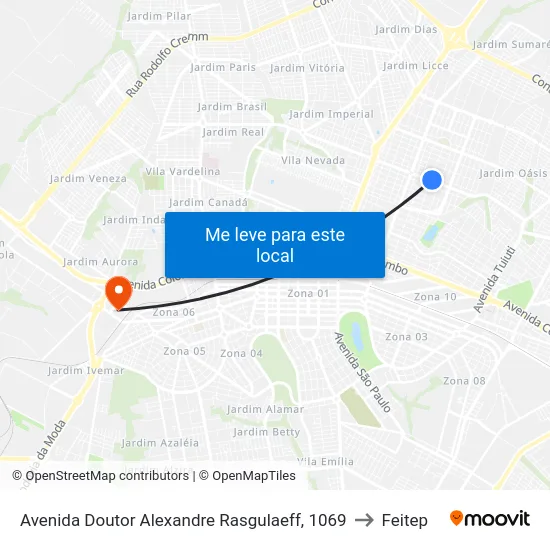 Avenida Doutor Alexandre Rasgulaeff, 1069 to Feitep map