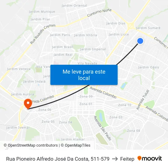 Rua Pioneiro Alfredo José Da Costa, 511-579 to Feitep map