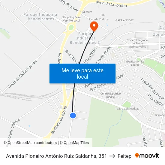 Avenida Pioneiro Antônio Ruiz Saldanha, 351 to Feitep map