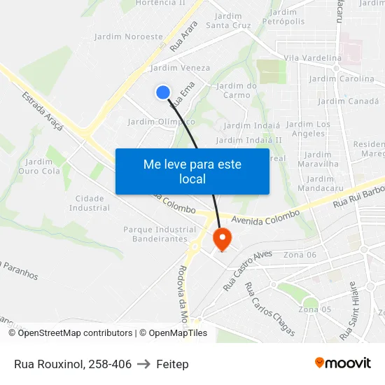 Rua Rouxinol, 258-406 to Feitep map