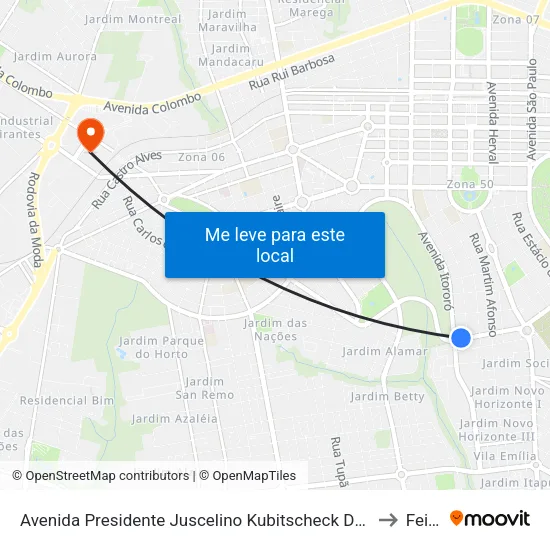 Avenida Presidente Juscelino Kubitscheck De Oliveira, 1642 to Feitep map