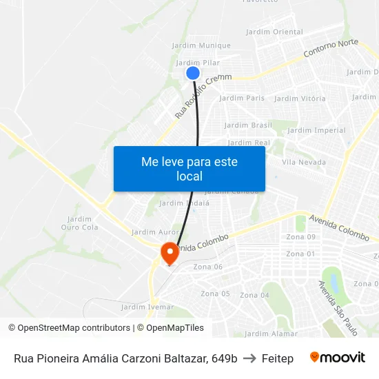 Rua Pioneira Amália Carzoni Baltazar, 649b to Feitep map
