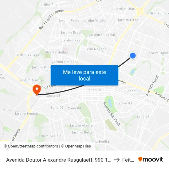 Avenida Doutor Alexandre Rasgulaeff, 990-1080 to Feitep map