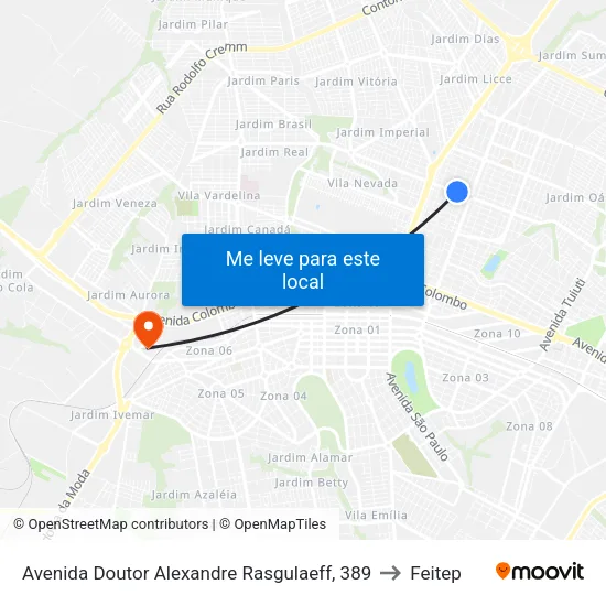 Avenida Doutor Alexandre Rasgulaeff, 389 to Feitep map