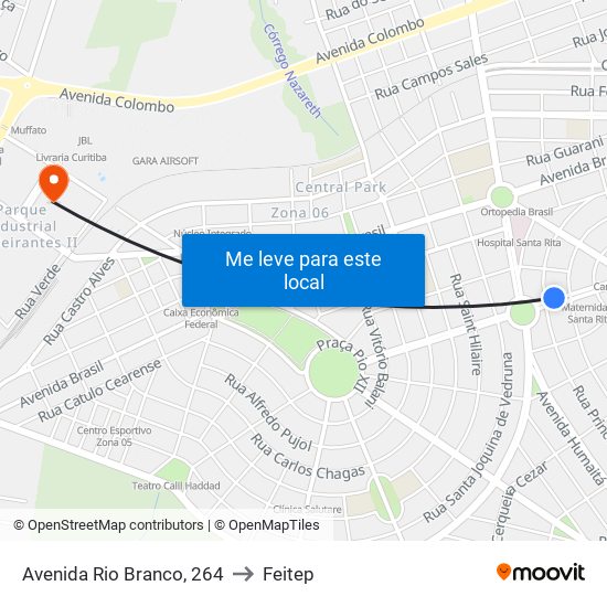 Avenida Rio Branco, 264 to Feitep map