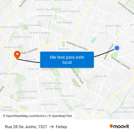 Rua 28 De Junho, 1521 to Feitep map