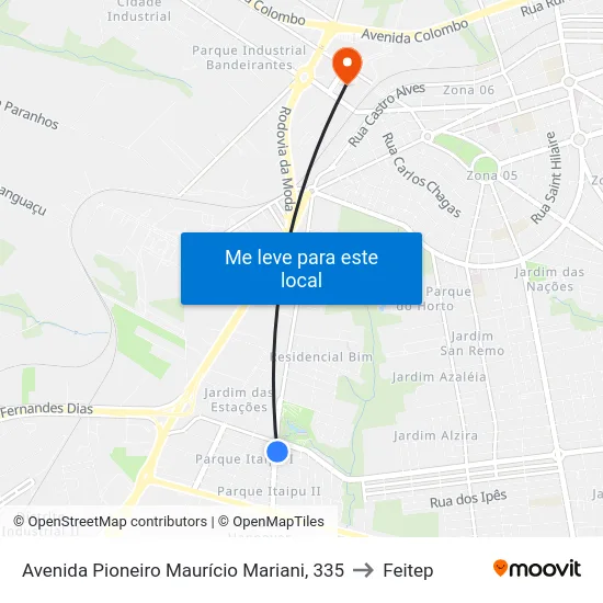 Avenida Pioneiro Maurício Mariani, 335 to Feitep map