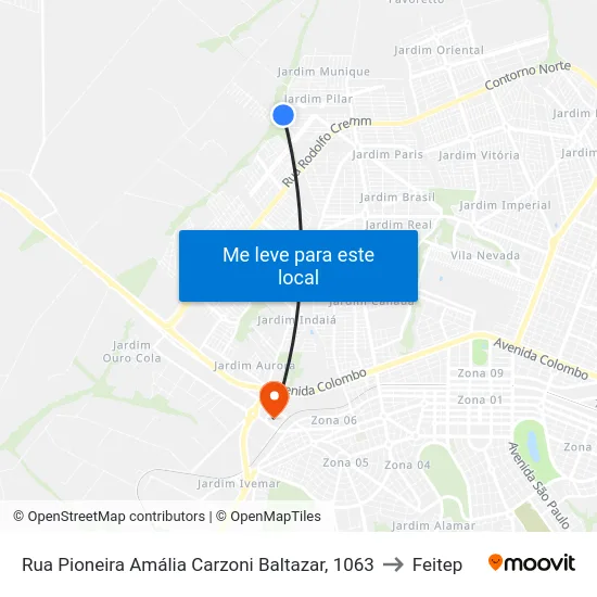 Rua Pioneira Amália Carzoni Baltazar, 1063 to Feitep map