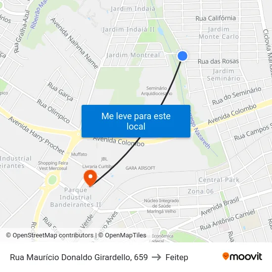 Rua Maurício Donaldo Girardello, 659 to Feitep map
