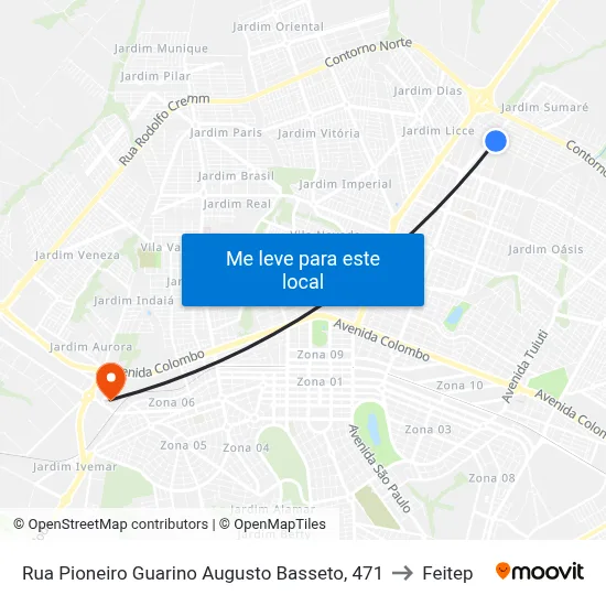 Rua Pioneiro Guarino Augusto Basseto, 471 to Feitep map