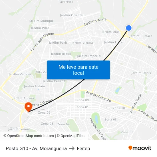 Posto G10 - Av. Morangueira to Feitep map