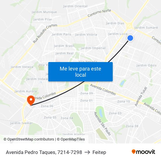 Avenida Pedro Taques, 7214-7298 to Feitep map
