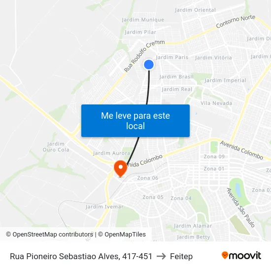 Rua Pioneiro Sebastiao Alves, 417-451 to Feitep map