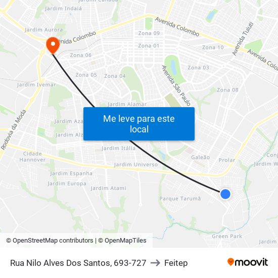 Rua Nilo Alves Dos Santos, 693-727 to Feitep map