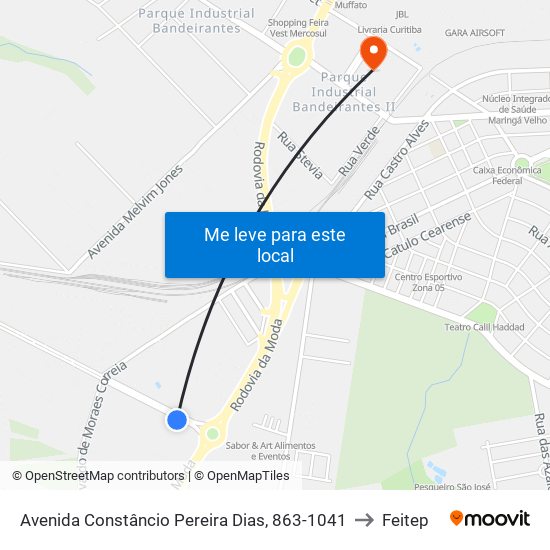 Avenida Constâncio Pereira Dias, 863-1041 to Feitep map
